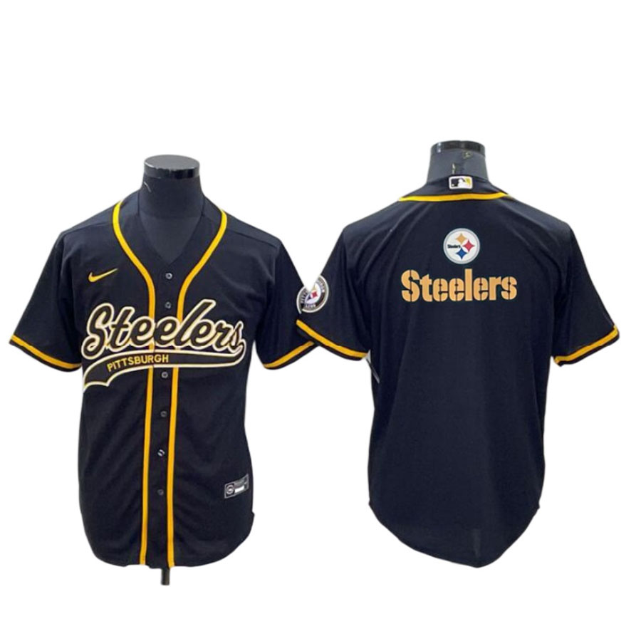 Men's Pittsburgh Steelers Black Team Logo Baseball Jersey