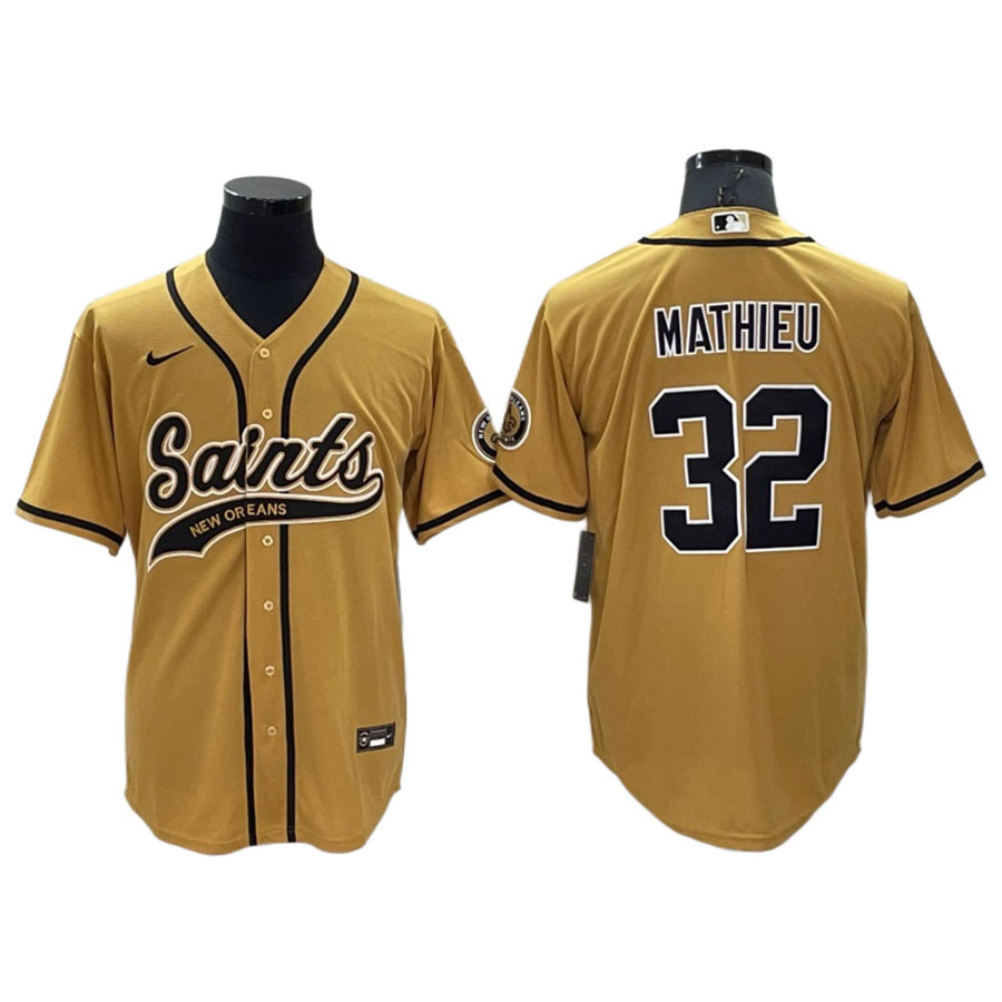 Men's New Orleans Saints Tyrann Mathieu Gold Baseball Jersey