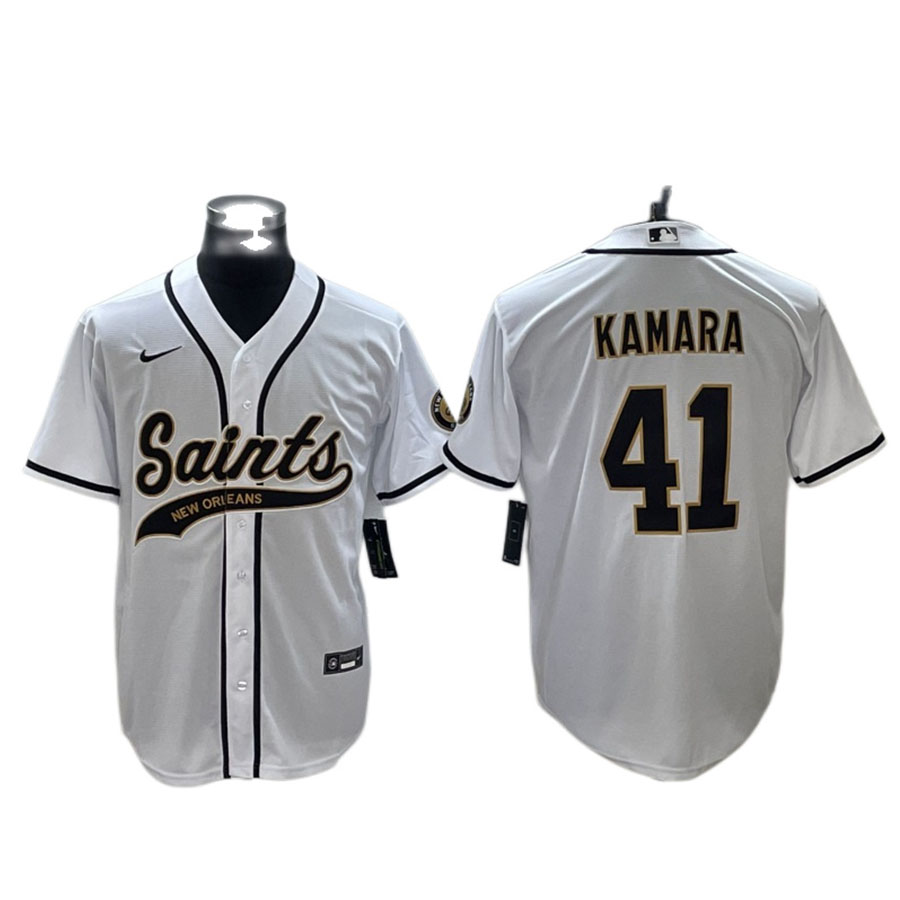 Men's New Orleans Saints Alvin Kamara White Baseball Jersey
