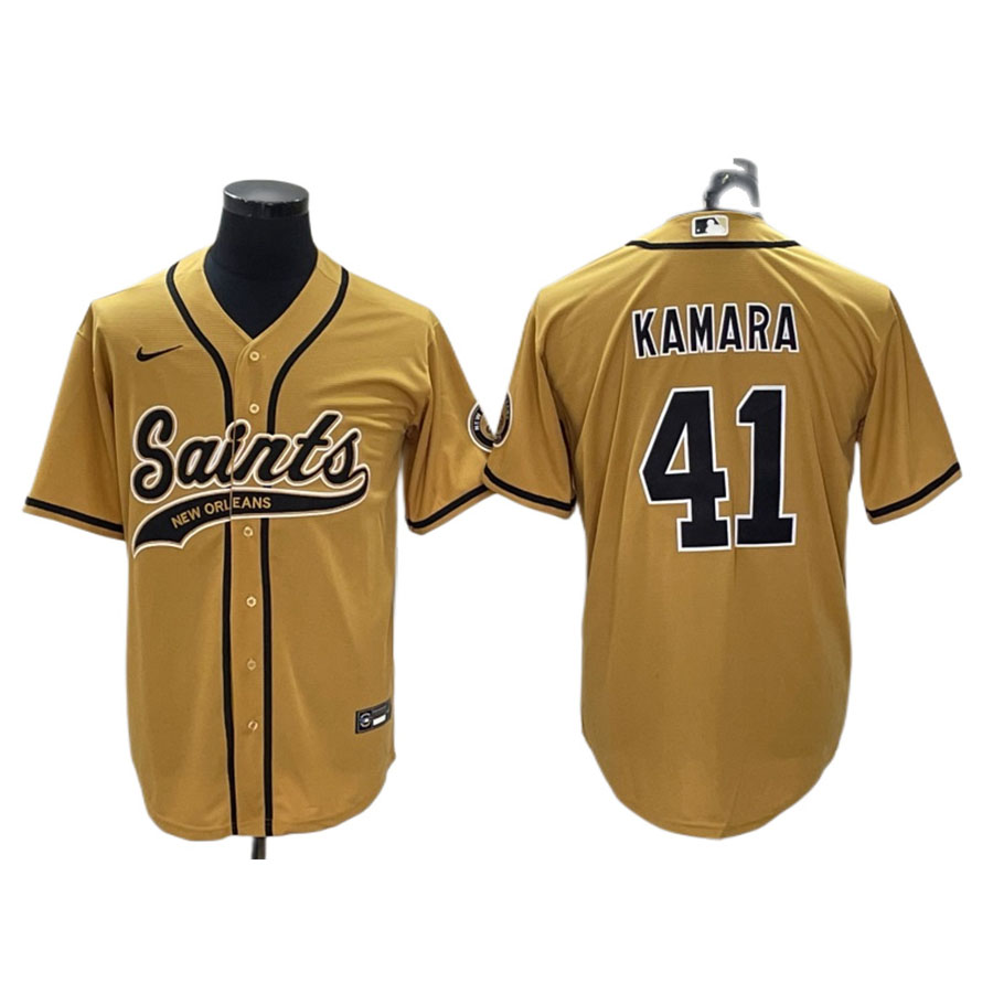 Men's New Orleans Saints Alvin Kamara Gold Baseball Jersey