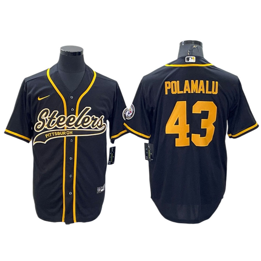 Men's Pittsburgh Steelers Troy Polamalu Black Color Rush Baseball Jersey