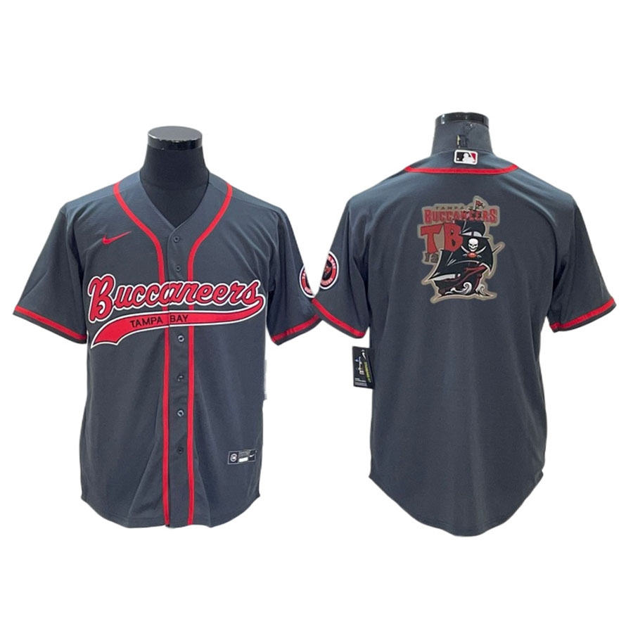 Men's Tampa Bay Buccaneers Pewter Team Logo Baseball Jersey