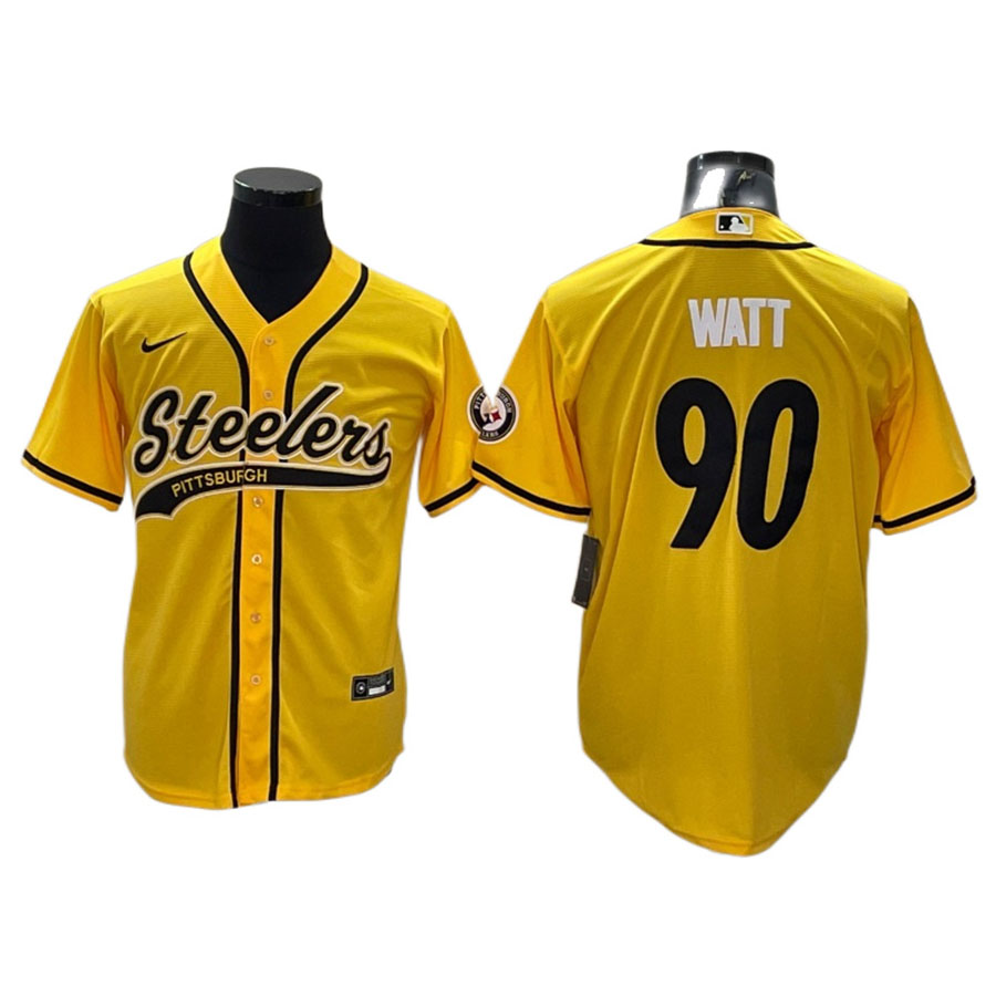Men's Pittsburgh Steelers T.J. Watt Yellow Baseball Jersey