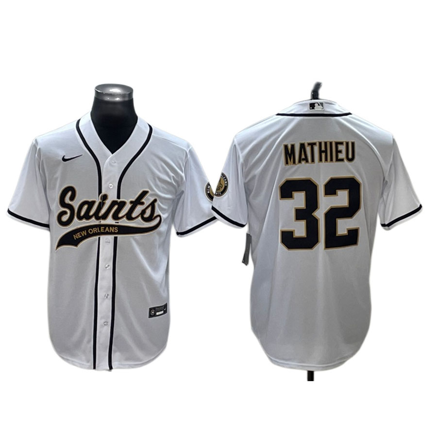 Men's New Orleans Saints Tyrann Mathieu White Baseball Jersey