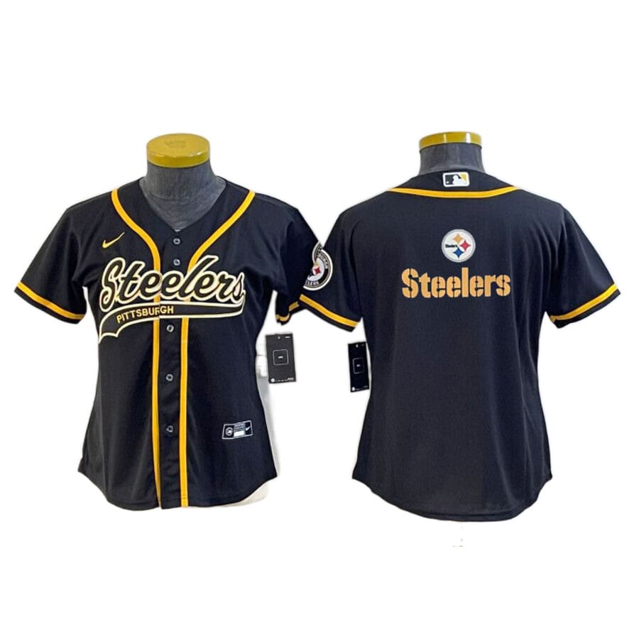 Women's Pittsburgh Steelers Black Team Logo Baseball Jersey
