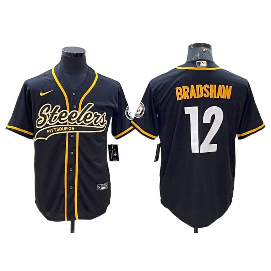 Men's Pittsburgh Steelers Terry Bradshaw Black Baseball Jersey
