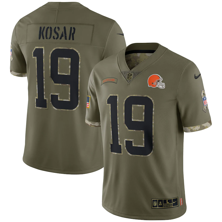Men's Cleveland Browns Bernie Kosar Olive 2022 Salute To Service Retired Player Limited Jersey