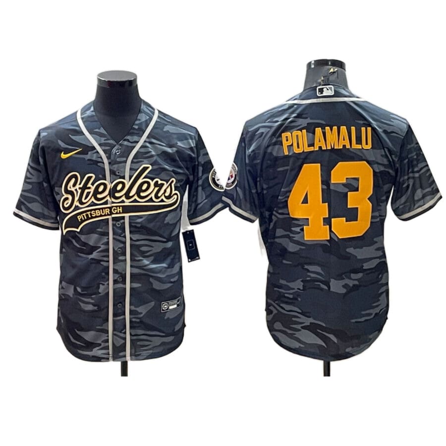 Men's Pittsburgh Steelers Troy Polamalu Camo Fashion Baseball Jersey