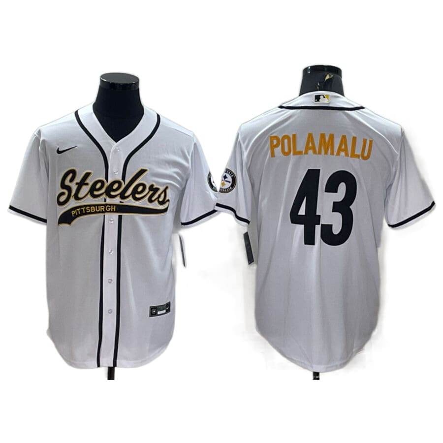 Men's Pittsburgh Steelers Troy Polamalu White Baseball Jersey