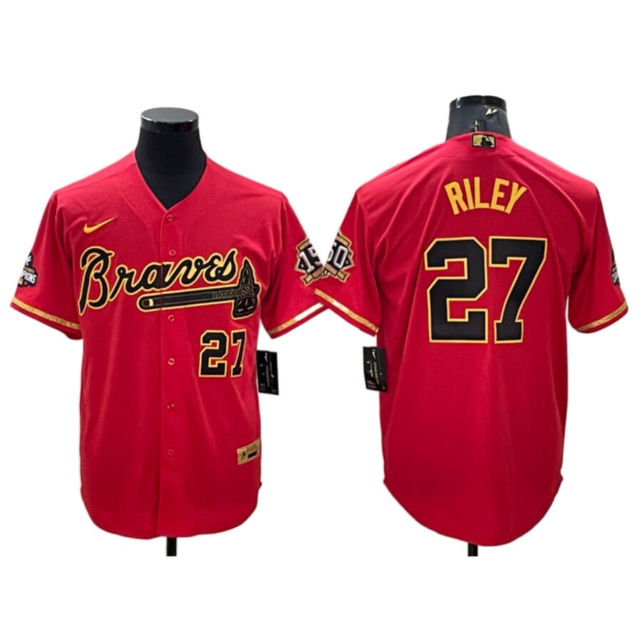 Men's Atlanta Braves Austin Riley Red Gold Program Jersey