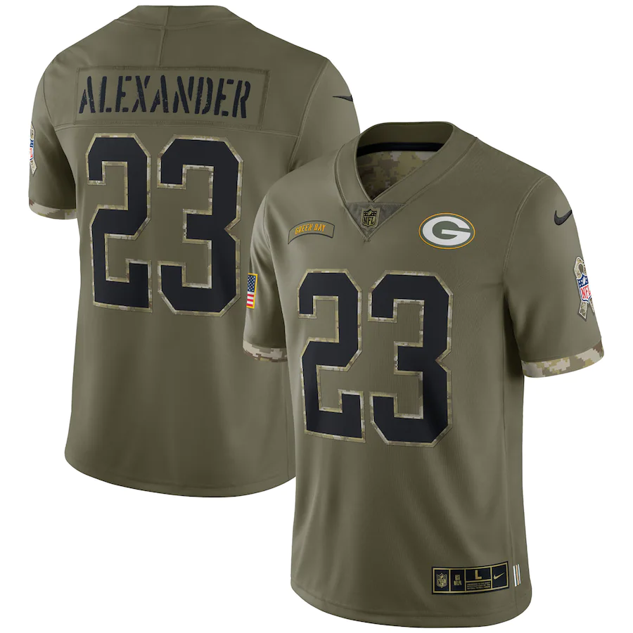 Men's Green Bay Packers Jaire Alexander Olive 2022 Salute To Service Limited Jersey