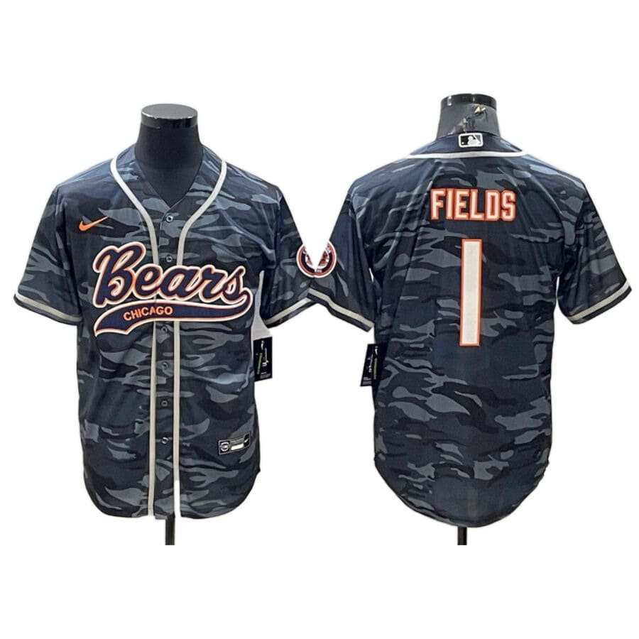 Men's Chicago Bears Justin Fields Camo Fashion Baseball Jersey