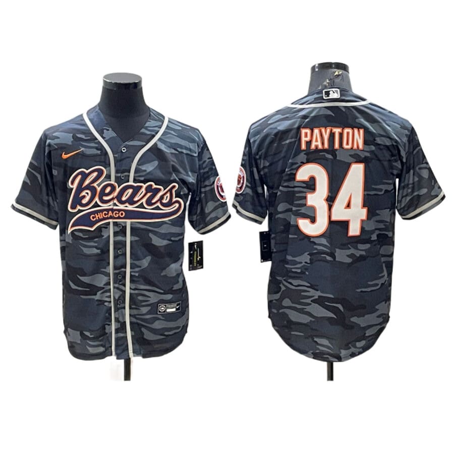 Men's Chicago Bears Walter Payton Camo Fashion Baseball Jersey