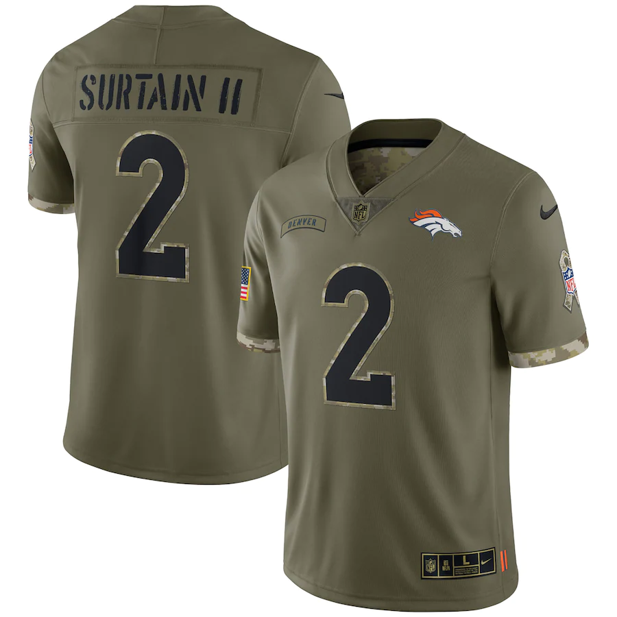 Men's Denver Broncos Patrick Surtain II Olive 2022 Salute To Service Limited Jersey