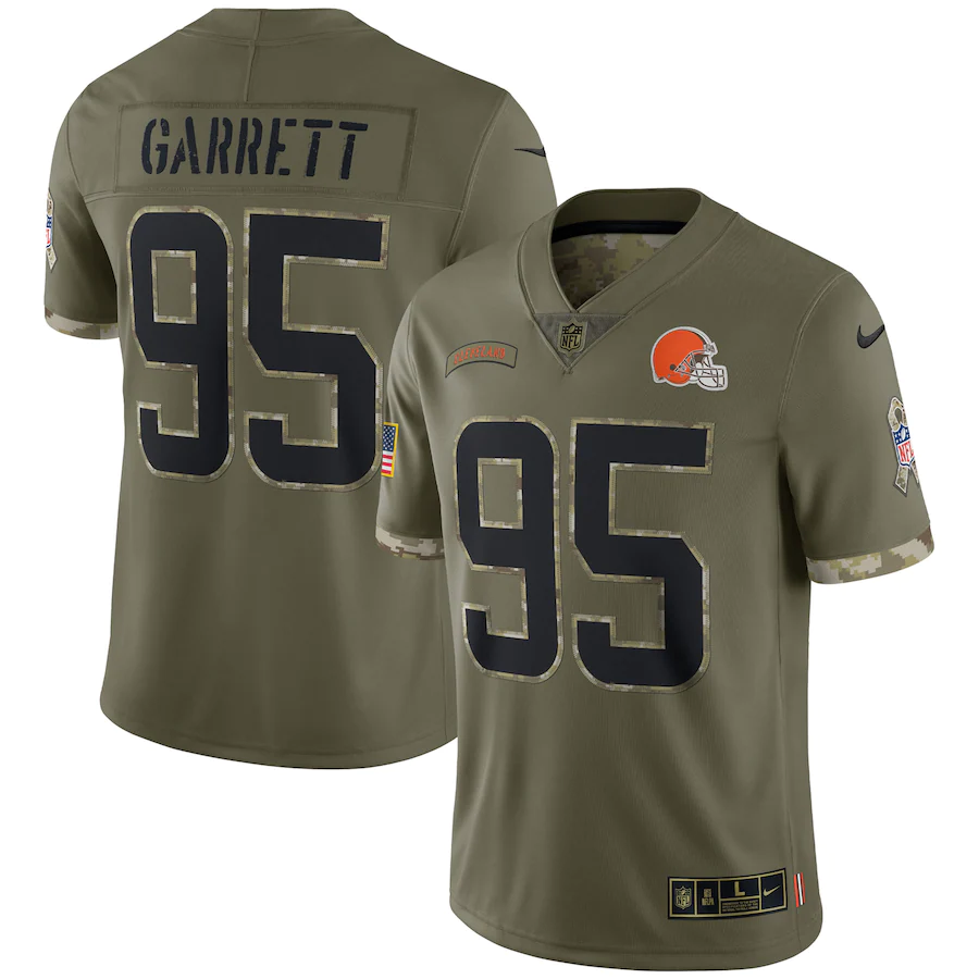 Men's Cleveland Browns Myles Garrett Olive 2022 Salute To Service Limited Jersey