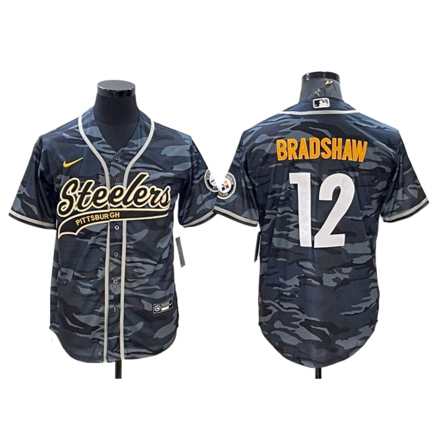 Men's Pittsburgh Steelers Terry Bradshaw Camo Fashion Baseball Jersey