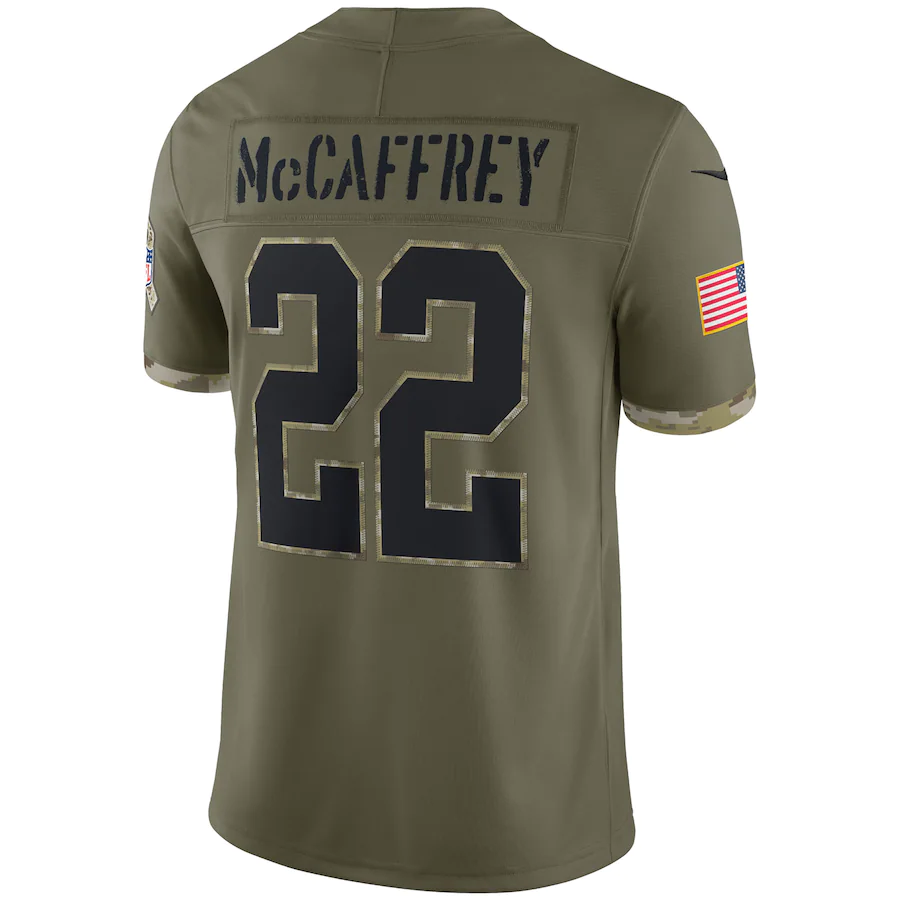 Men's Carolina Panthers Christian McCaffrey Olive 2022 Salute To Service Limited Jersey