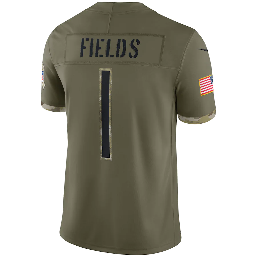 Men's Chicago Bears Justin Fields Olive 2022 Salute To Service Limited Jersey