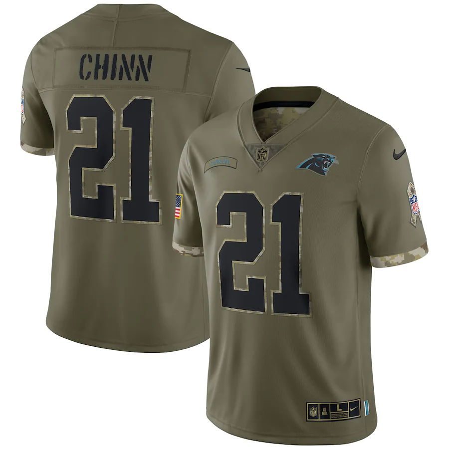 Men's Carolina Panthers Jeremy Chinn Olive 2022 Salute To Service Limited Jersey