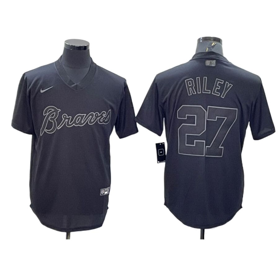Men's Atlanta Braves Austin Riley Pitch Black Fashion Replica Jersey
