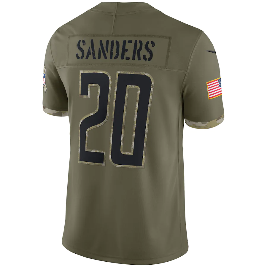 Men's Detroit Lions Barry Sanders Olive 2022 Salute To Service Retired Player Limited Jersey
