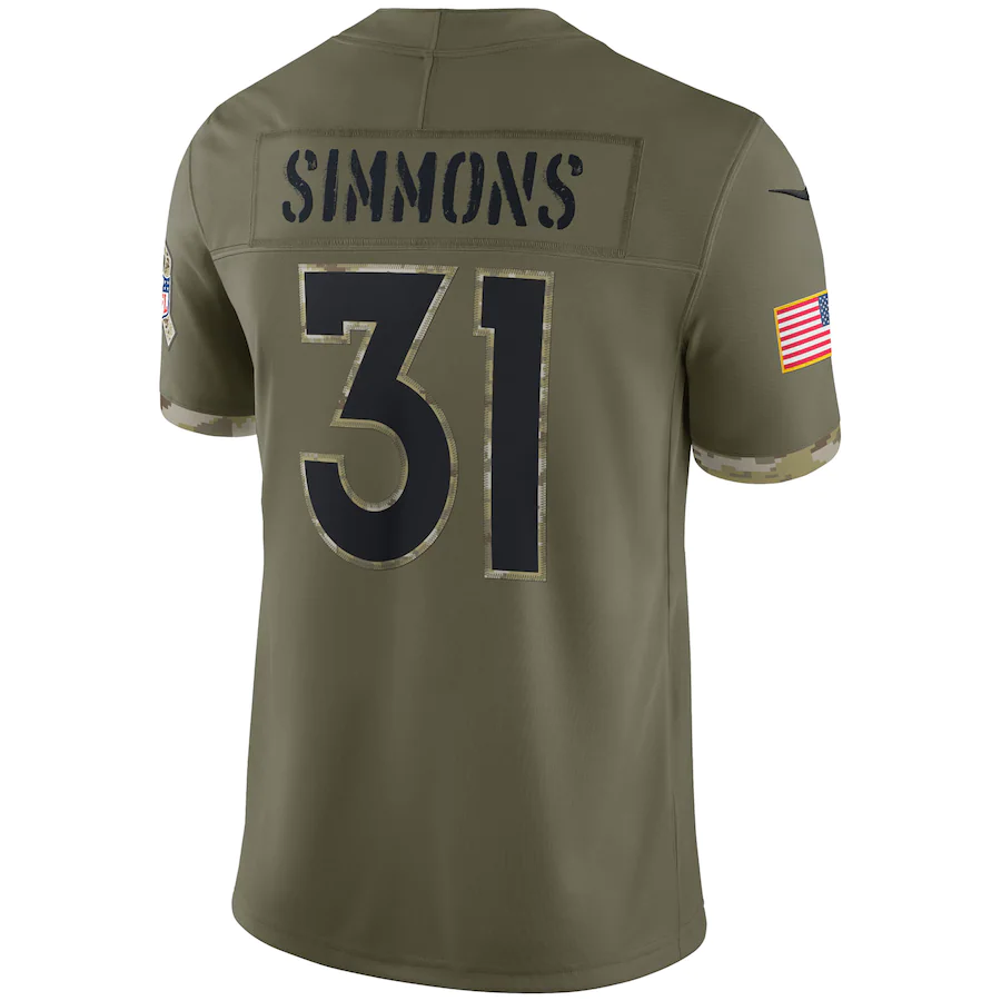 Men's Denver Broncos Justin Simmons Olive 2022 Salute To Service Limited Jersey