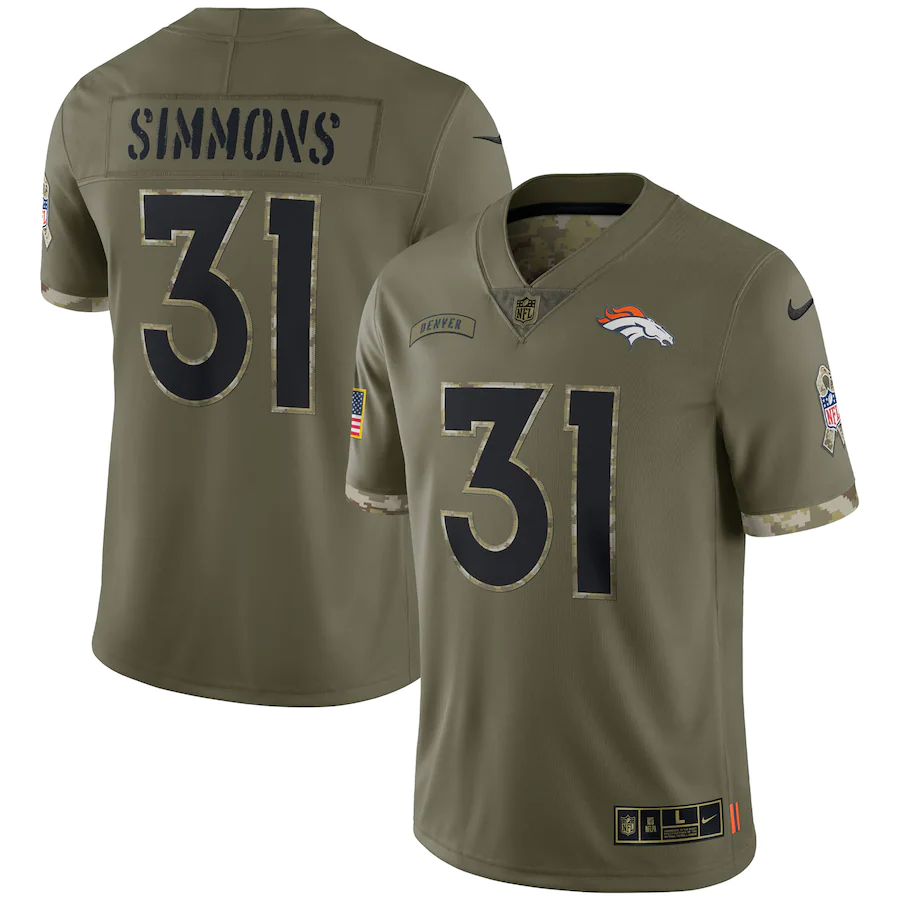 Men's Denver Broncos Justin Simmons Olive 2022 Salute To Service Limited Jersey
