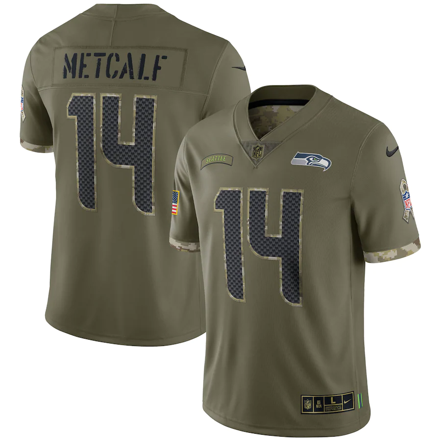 Men's Seattle Seahawks DK Metcalf Olive 2022 Salute To Service Limited Jersey