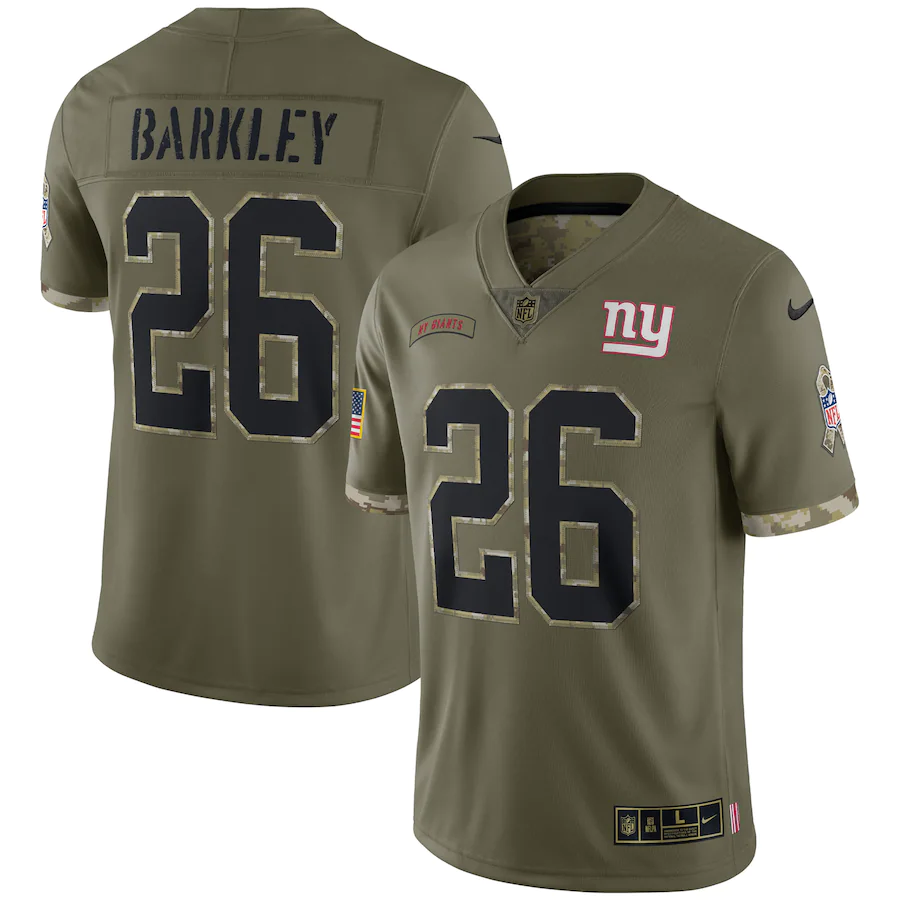 Men's New York Giants Saquon Barkley Olive 2022 Salute To Service Limited Jersey
