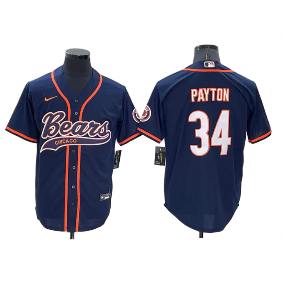 Men's Chicago Bears Walter Payton Navy Cool Base Baseball Jersey