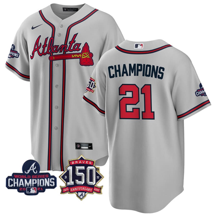Men's Atlanta Braves Champions Gray 2021 World Series Champions Cool Base Jersey