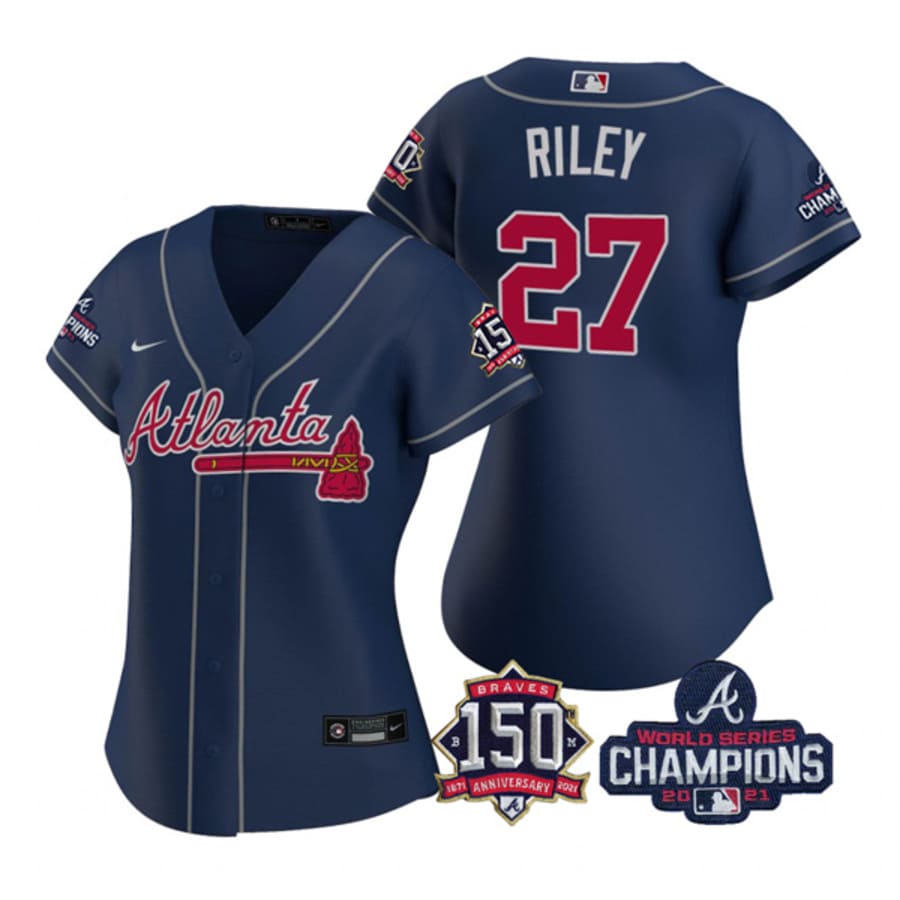 Women's Atlanta Braves Austin Riley Navy Alternate 2021 World Series Champions Jersey