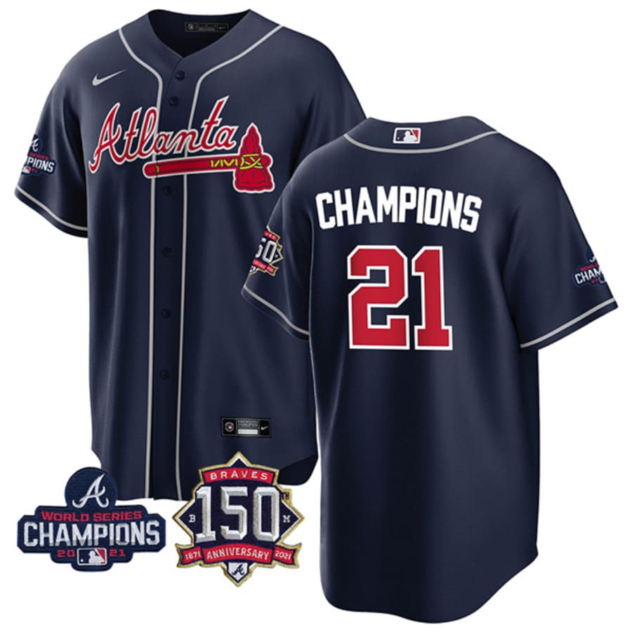 Men's Atlanta Braves Champions Navy 2021 World Series Champions Cool Base Jersey