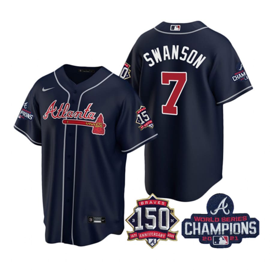 Men's Atlanta Braves Dansby Swanson Navy 2021 World Series Champions Cool Base Jersey