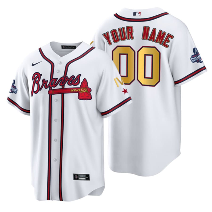 Custom Men's Atlanta Braves White Gold IV World Series Champions Jersey