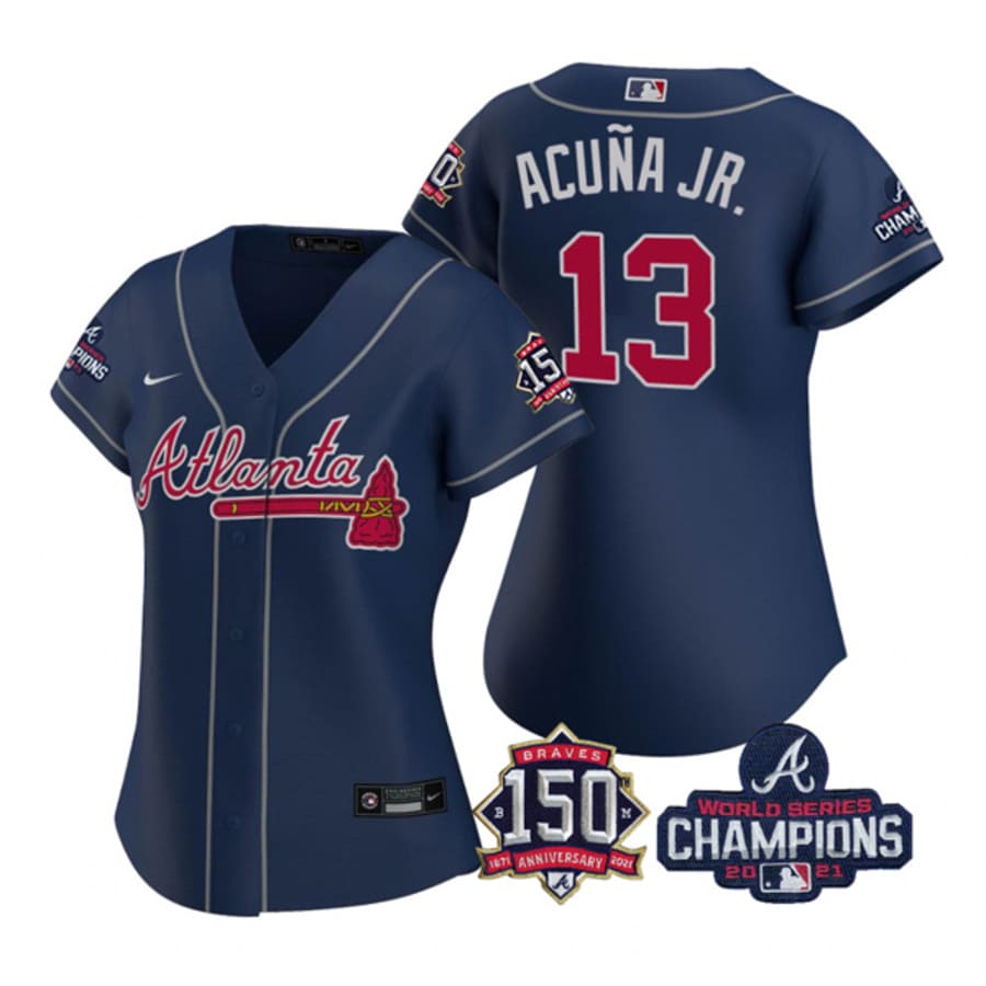 Women's Atlanta Braves Ronald Acuna Jr. Navy Alternate 2021 World Series Champions Jersey