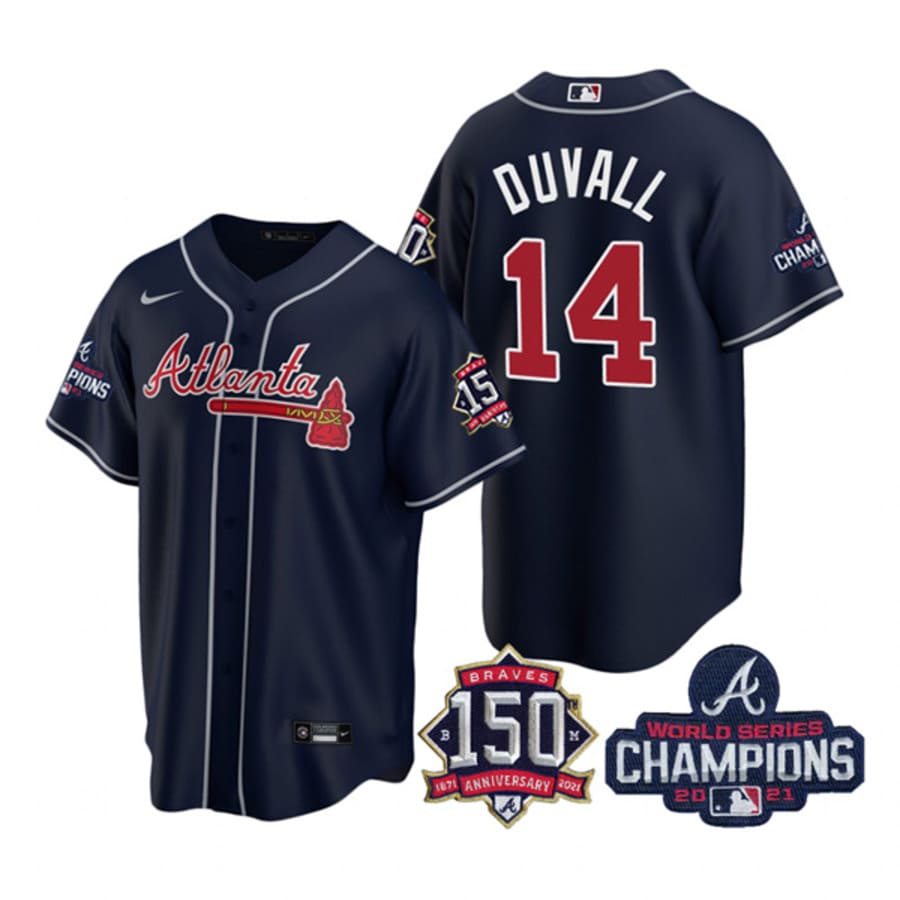 Men's Atlanta Braves Adam Duvall Navy 2021 World Series Champions Cool Base Jersey