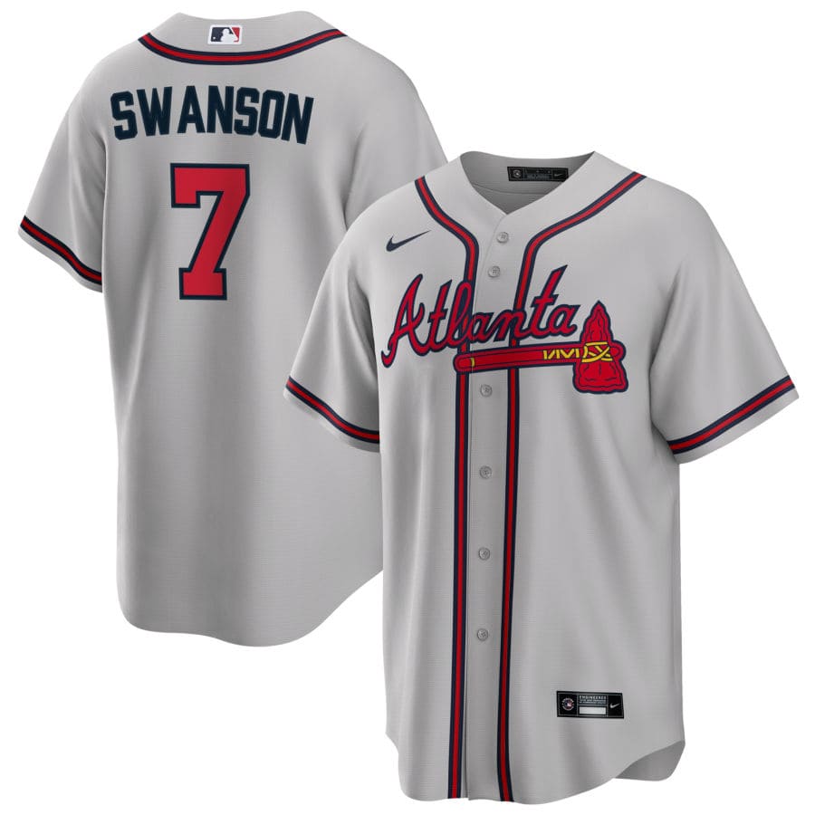 Men's Atlanta Braves Dansby Swanson Gray Road Player Name Jersey