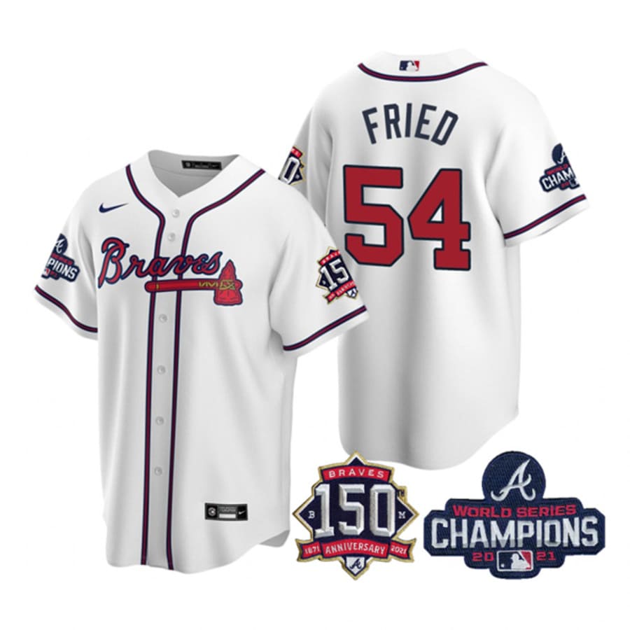 Men's Atlanta Braves Max Fried White 2021 World Series Champions Cool Base Jersey