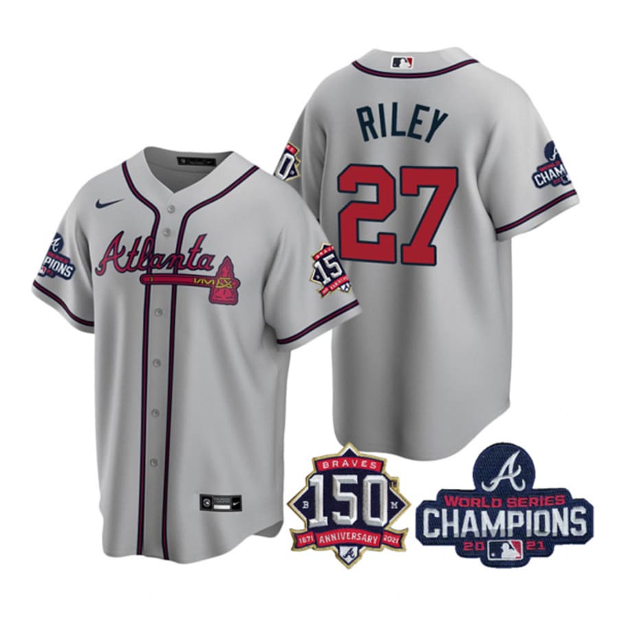 Men's Atlanta Braves Austin Riley Gray 2021 World Series Champions Cool Base Jersey