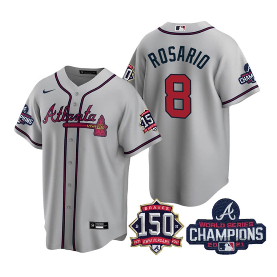 Men's Atlanta Braves Eddie Rosario Gray 2021 World Series Champions Cool Base Jersey
