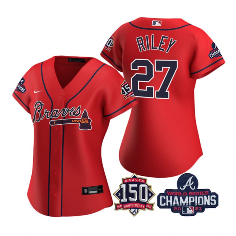 Women's Atlanta Braves Austin Riley Red Alternate 2021 World Series Champions Jersey