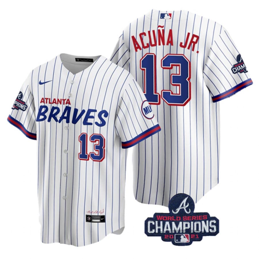 Men's Atlanta Braves Ronald Acuna Jr. 2021 World Series Champions White City Jersey