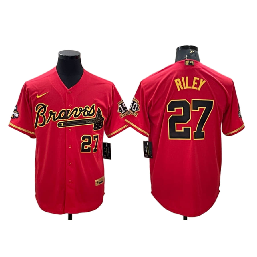 Men's Atlanta Braves Austin Riley Red Gold Program Player Jersey