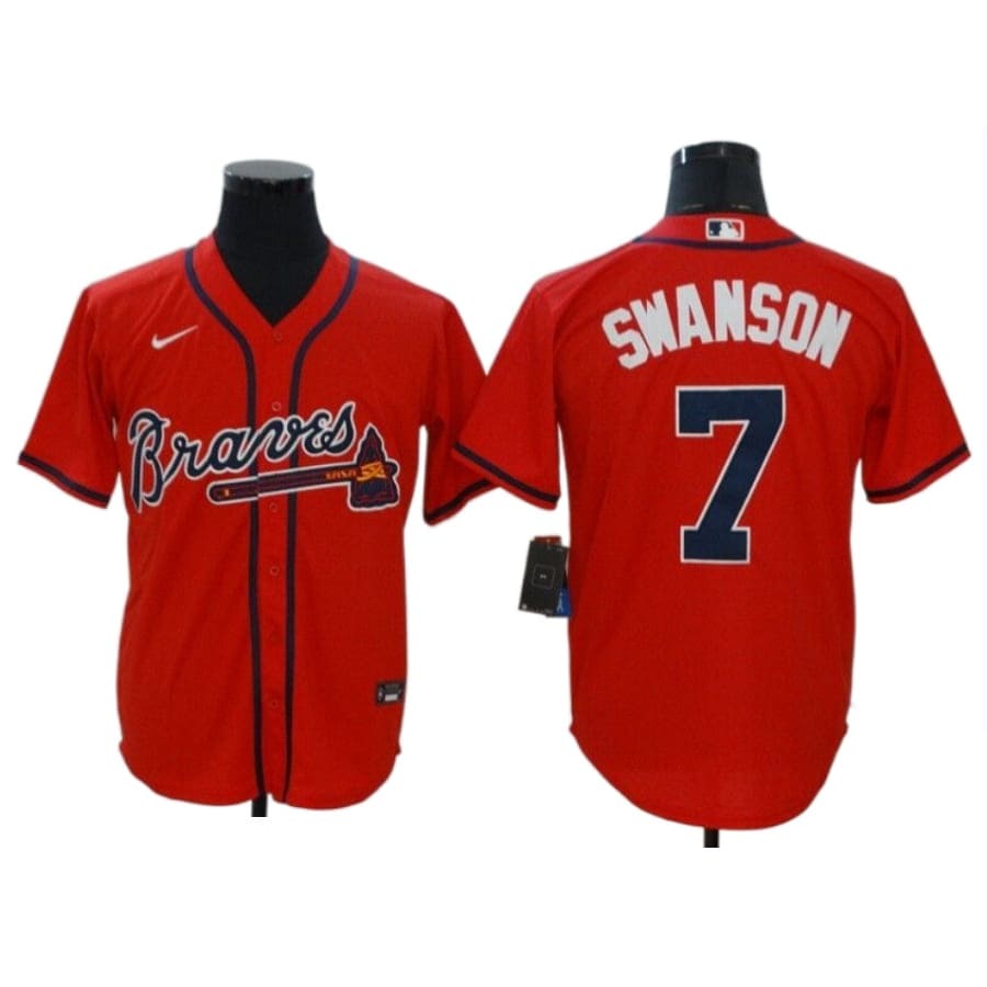 Men's Atlanta Braves Dansby Swanson Red Alternate Player Name Jersey