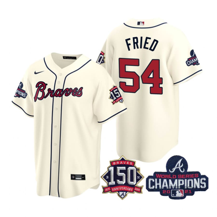 Men's Atlanta Braves Max Fried Cream 2021 World Series Champions Cool Base Jersey