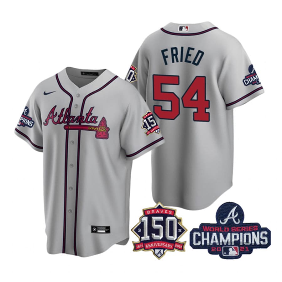 Men's Atlanta Braves Max Fried Gray 2021 World Series Champions Cool Base Jersey
