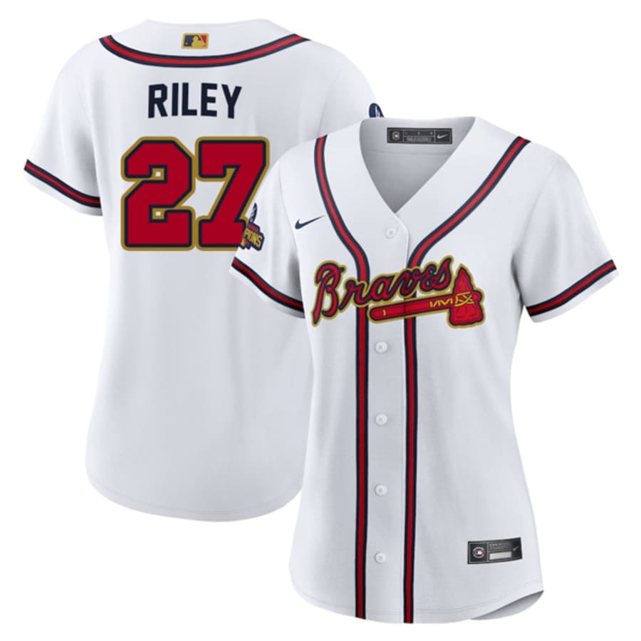 Women's Atlanta Braves Austin Riley Gold Program White Jersey