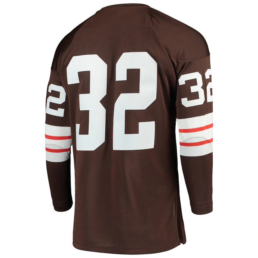 Men's Cleveland Browns Jim Brown Mitchell & Ness Brown 1964 Authentic Throwback Long Sleeve Jersey