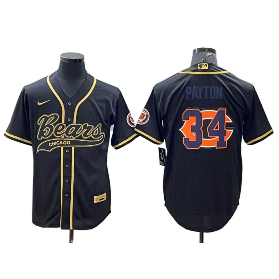 Men's Chicago Bears Walter Payton Black Golden Team Logo Baseball Jersey